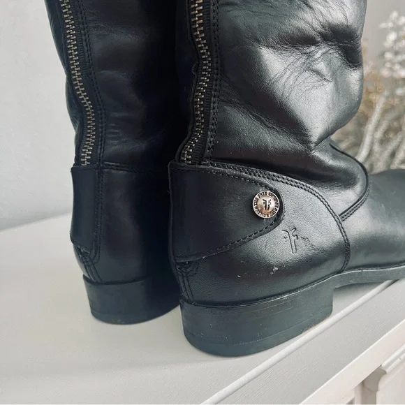 Frye Melissa Button Back Zip Black leather boots women size 6.5 - Picture 5 of 10